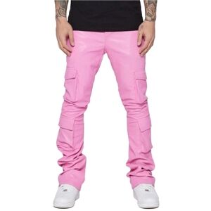 Valabasas Pink Stacked Banjo Rose Faux Leather Flare Jeans Size 32